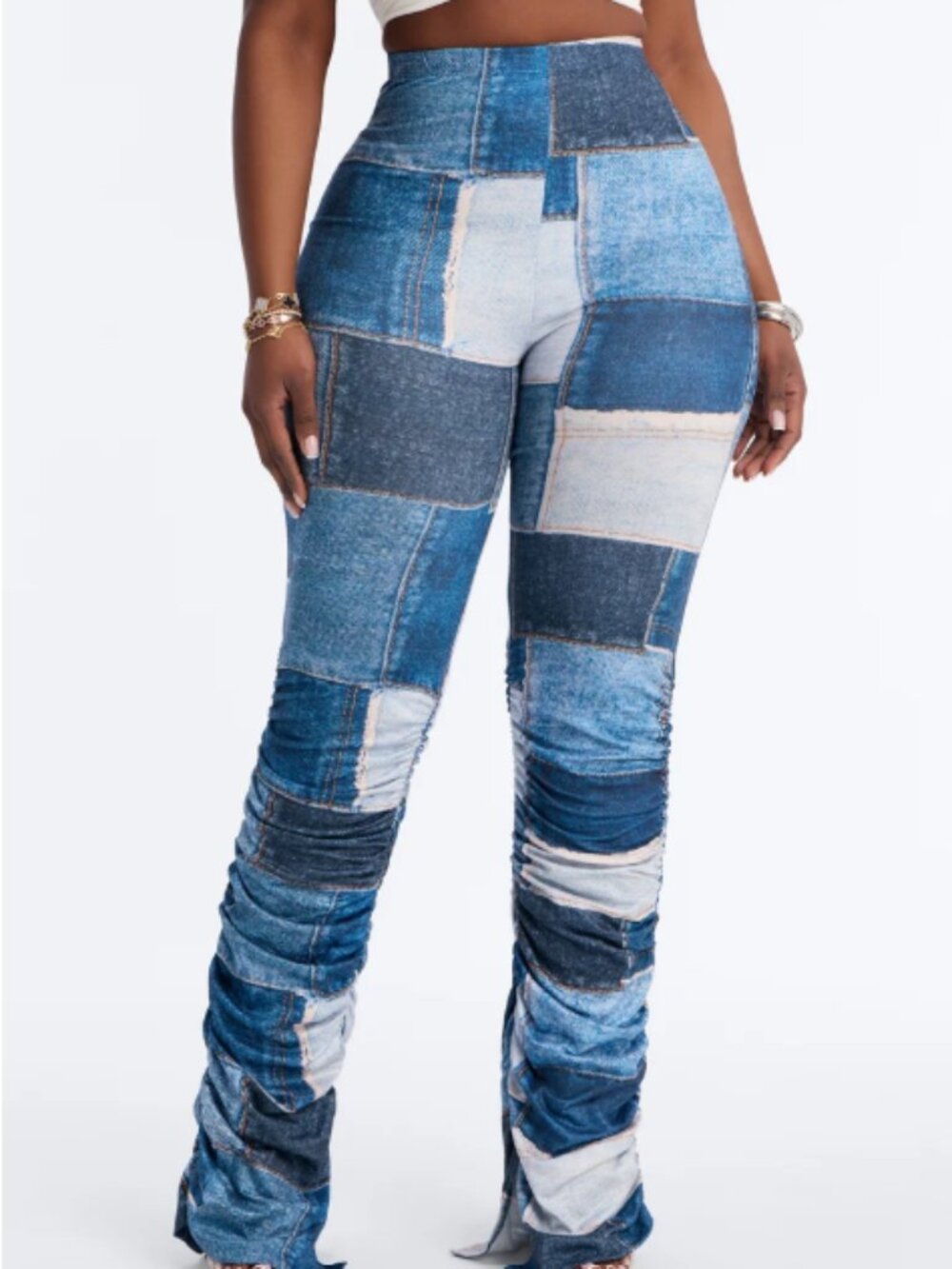 Jean-Look Denim Print Blue/Combo Skinny Fit PantšNWT - Picture 7 of 8